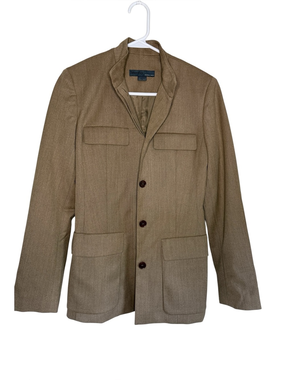Vintage Teenflo Wool Structured Utility Safari Blazer Tan Size 4